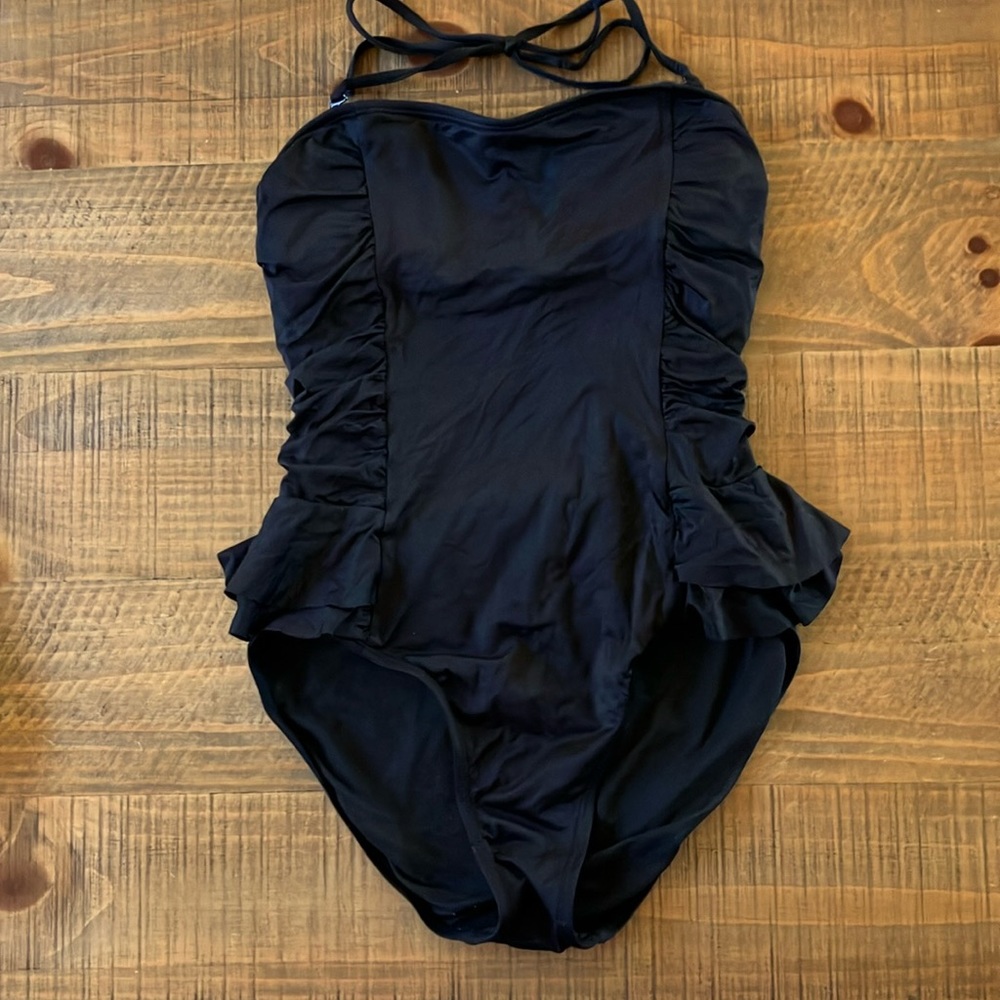 Black Old Navy Ruched One Piece Swimsuit